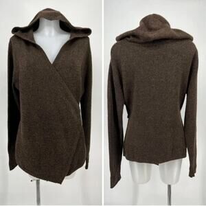Betabrand Black Sheep Hooded Wrap Cardigan Sweater Wool Alpaca Blend S M Brown